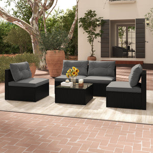 5-Piece Outdoor Patio Furniture Set with Cushions and Coffee Table-Gray