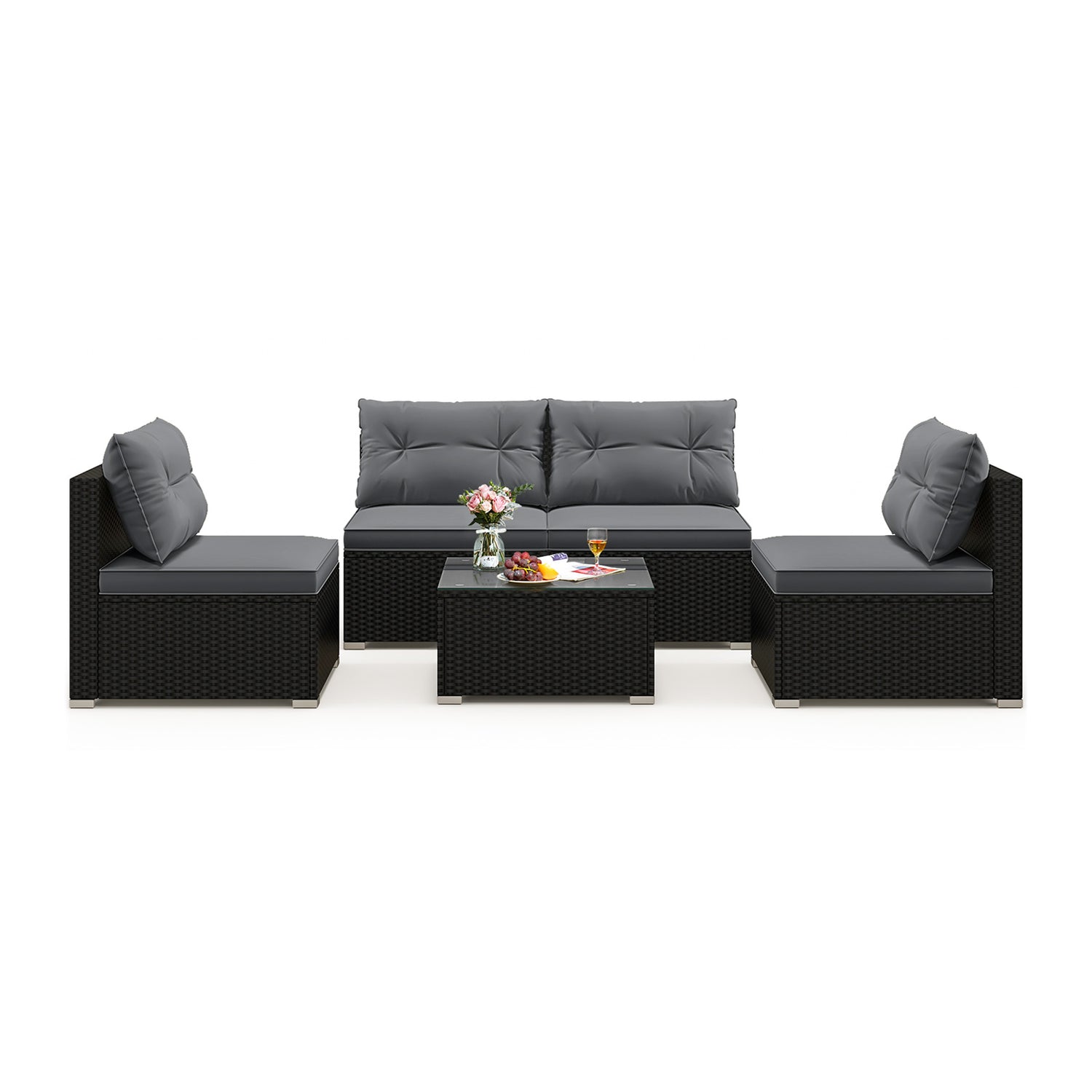 5-Piece Outdoor Patio Furniture Set with Cushions and Coffee Table-Gray