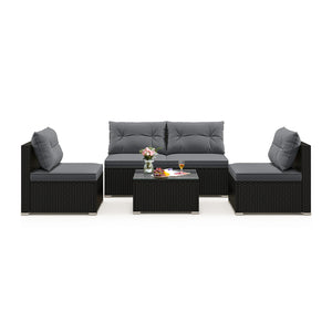 5-Piece Outdoor Patio Furniture Set with Cushions and Coffee Table-Gray