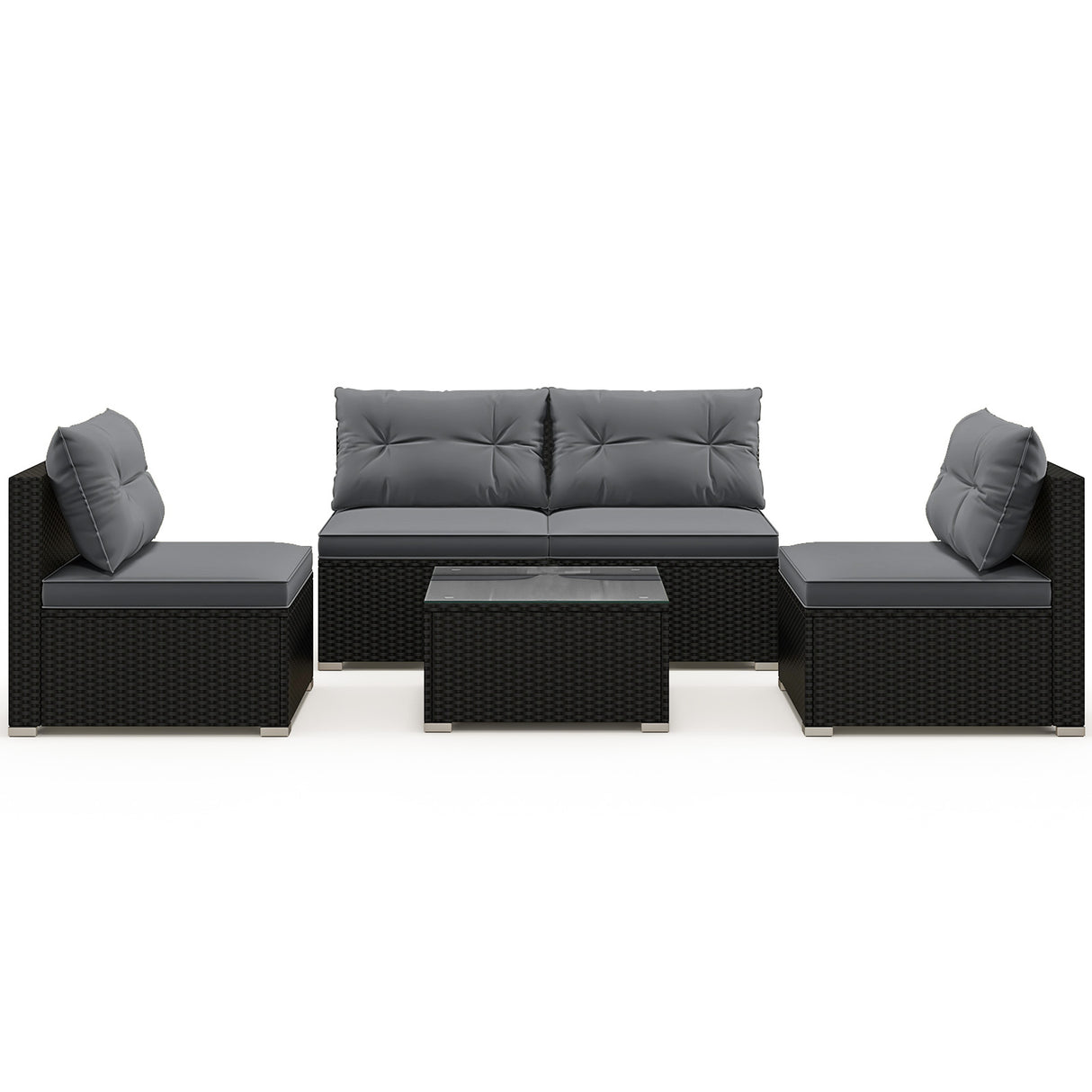 5-Piece Outdoor Patio Furniture Set with Cushions and Coffee Table-Gray