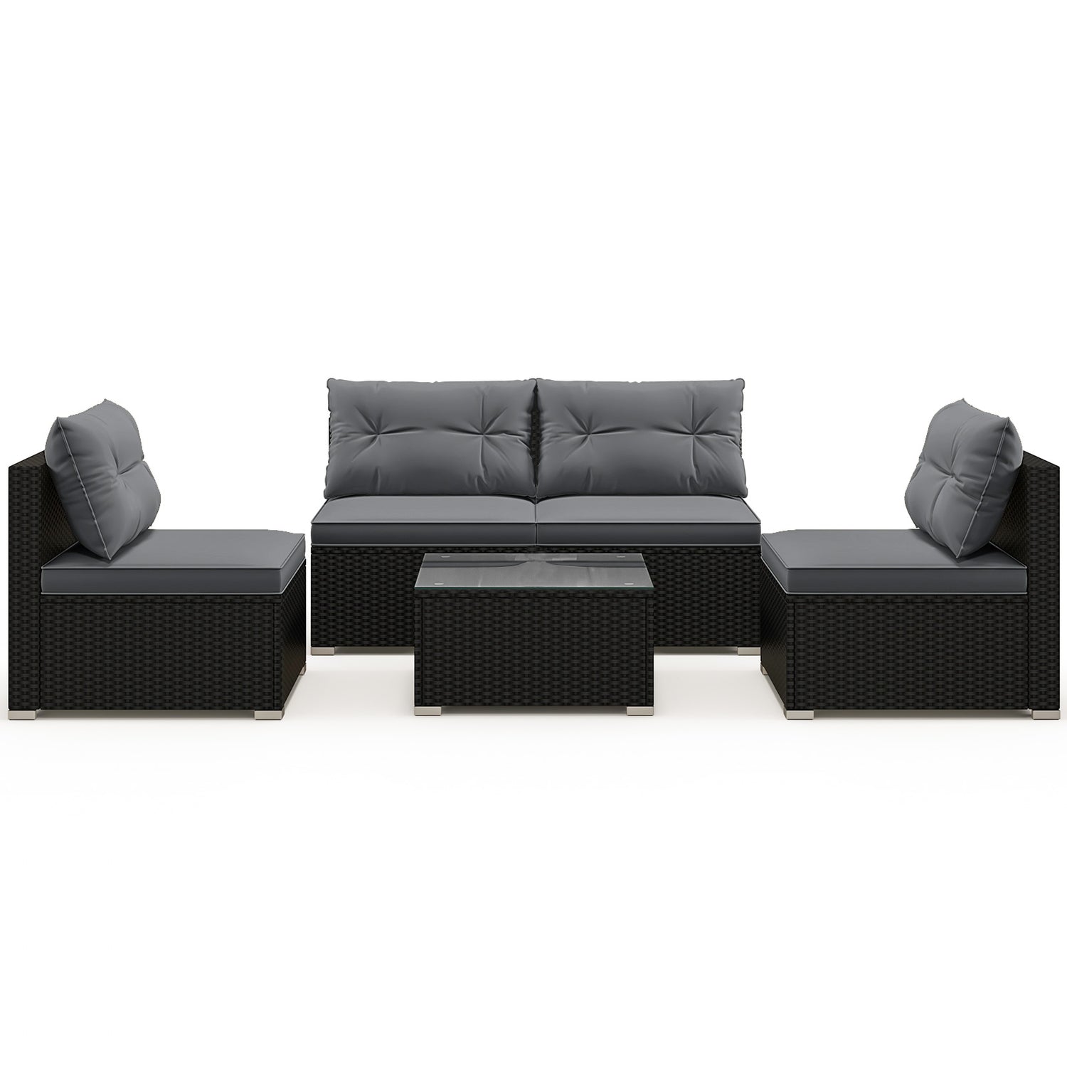 5-Piece Outdoor Patio Furniture Set with Cushions and Coffee Table-Gray