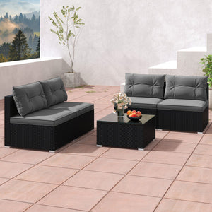 5-Piece Outdoor Patio Furniture Set with Cushions and Coffee Table-Gray