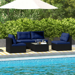 5-Piece Outdoor Patio Furniture Set with Cushions and Coffee Table-Navy