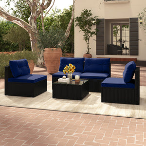 5-Piece Outdoor Patio Furniture Set with Cushions and Coffee Table-Navy
