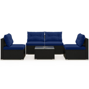 5-Piece Outdoor Patio Furniture Set with Cushions and Coffee Table-Navy