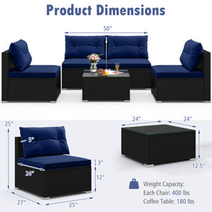 5-Piece Outdoor Patio Furniture Set with Cushions and Coffee Table-Navy