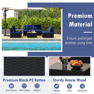 5-Piece Outdoor Patio Furniture Set with Cushions and Coffee Table-Navy