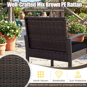 5-Piece Patio Conversation Set with 2 Ottomans and Tempered Glass Side Table-Black
