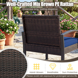 5-Piece Patio Conversation Set with 2 Ottomans and Tempered Glass Side Table-Navy