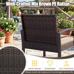 5-Piece Patio Conversation Set with 2 Ottomans and Tempered Glass Side Table-Beige