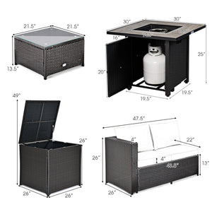 5-Piece Patio Furniture Set with 30 Inches Gas Fire Pit Table Outdoor PE Wicker Sofa Set-Black