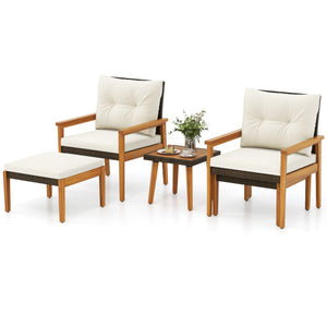 5 Piece Rattan Furniture Set with Square Coffee Table-White