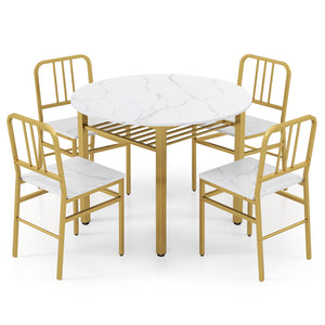 5-Piece Round Dining Table Set with Storage Shelf for Dining Room-White