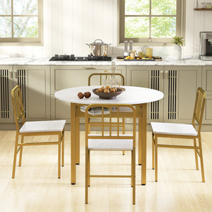 5-Piece Round Dining Table Set with Storage Shelf for Dining Room-White