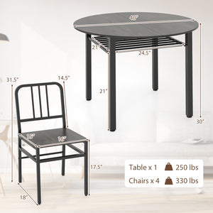 5-Piece Round Dining Table Set with Storage Shelf for Dining Room-Gray