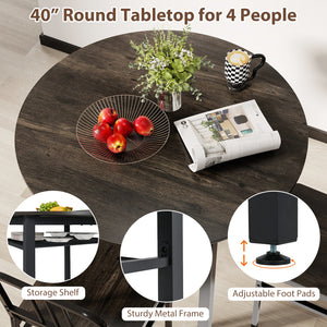 5-Piece Round Dining Table Set with Storage Shelf for Dining Room-Gray