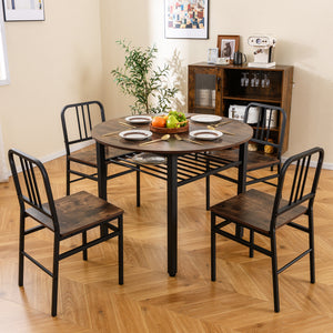 5-Piece Round Dining Table Set with Storage Shelf for Dining Room-Rustic Brown