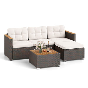 5-Piece Wicker Conversation Set Rattan Set with Cushions and Coffee Table-White