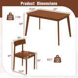 5 Piece Wood Dining Table Set with Rubber Wood Frame and 4 Chairs-Walnut