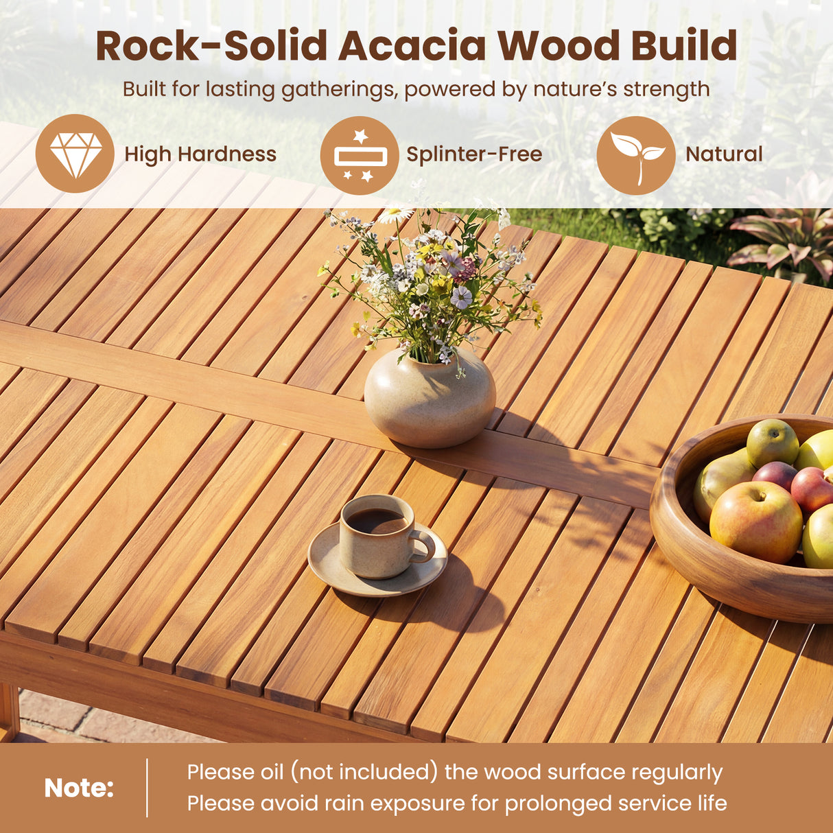 Outdoor Acacia Wood Dining Table with Slatted Tabletop for Garden