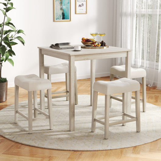 5 Pieces Bar Table Set with Square Table and 4 Padded Stools-Gray