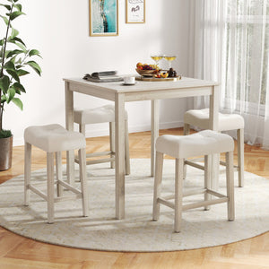 5 Pieces Bar Table Set with Square Table and 4 Padded Stools-Gray