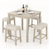 5 Pieces Bar Table Set with Square Table and 4 Padded Stools-Gray