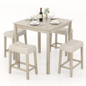 5 Pieces Bar Table Set with Square Table and 4 Padded Stools-Gray