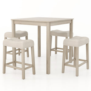 5 Pieces Bar Table Set with Square Table and 4 Padded Stools-Gray