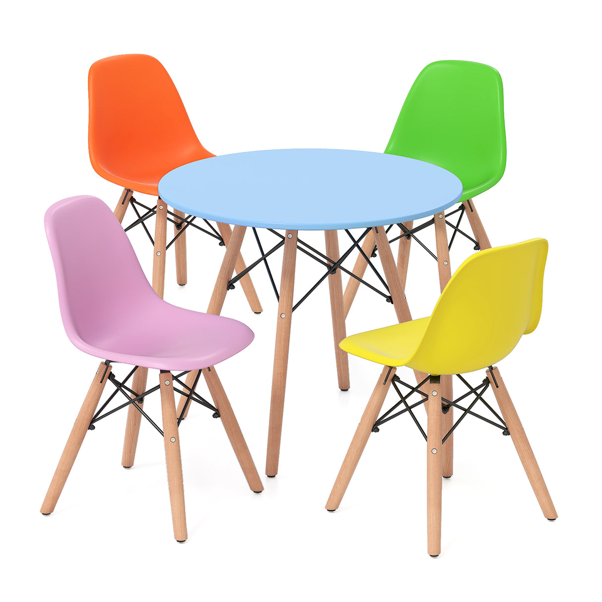 5 Pieces Kid's Colorful Set with 4 Armless Chairs-Multicolor