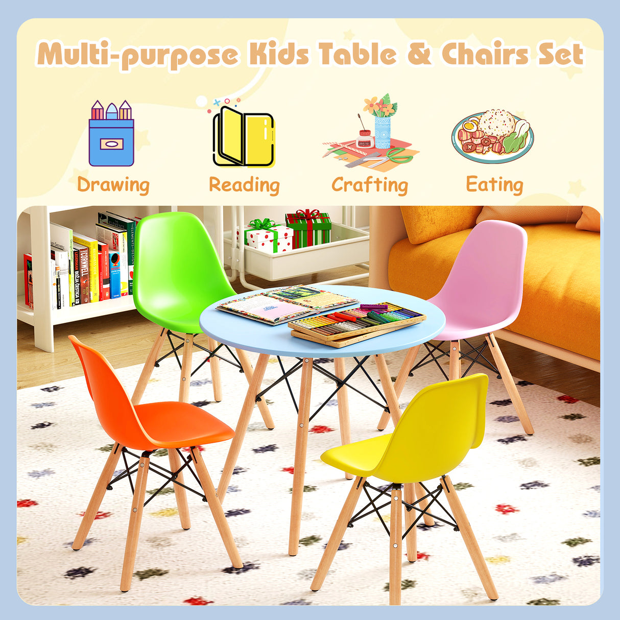 5 Pieces Kid's Colorful Set with 4 Armless Chairs-Multicolor