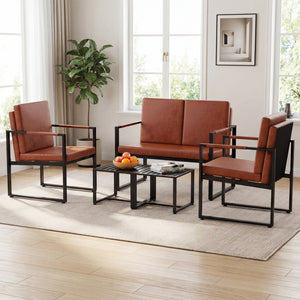 5 Pieces Living Room Set with 2 Accent Chairs and 2 Coffee Tables-Brown