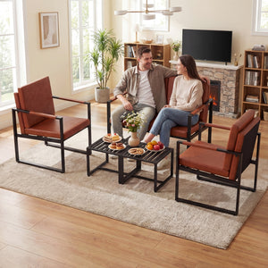 5 Pieces Living Room Set with 2 Accent Chairs and 2 Coffee Tables-Brown
