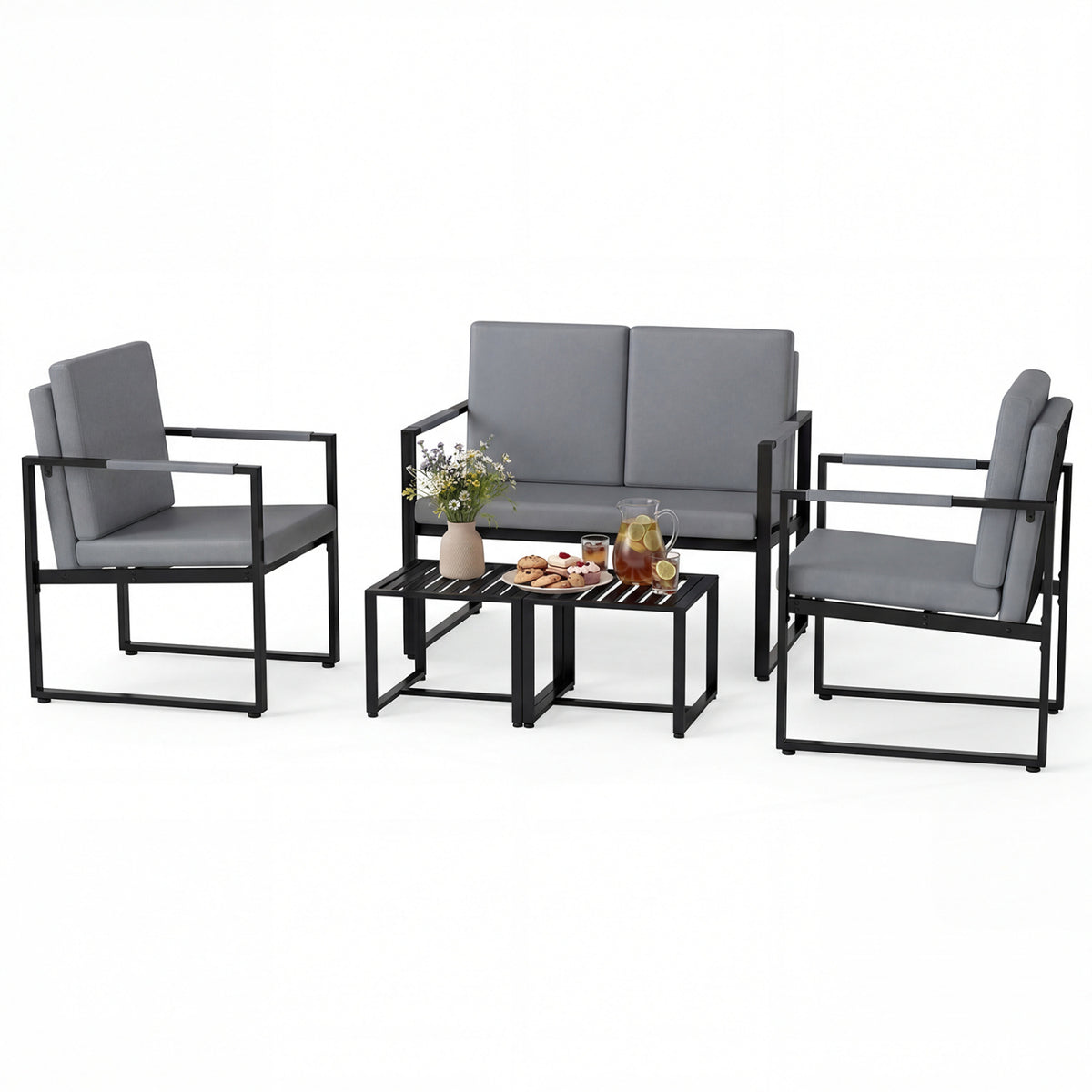 5 Pieces Living Room Set with 2 Accent Chairs and 2 Coffee Tables-Gray