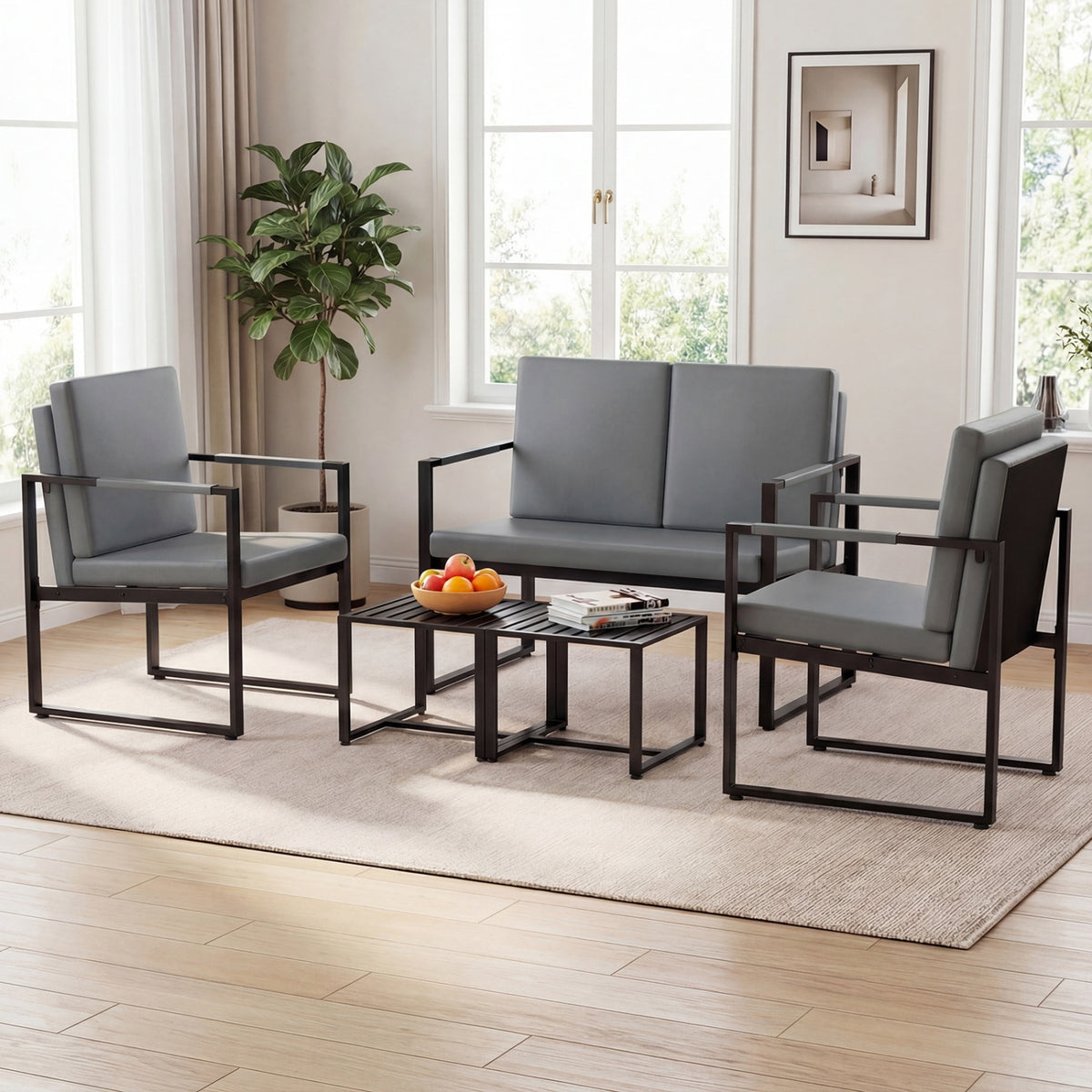 5 Pieces Living Room Set with 2 Accent Chairs and 2 Coffee Tables-Gray