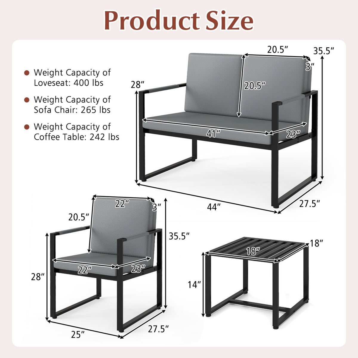 5 Pieces Living Room Set with 2 Accent Chairs and 2 Coffee Tables-Gray