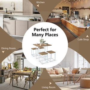 5 Pieces Metal Frame Dining Set with Compact Dining Table and 4 Stools-Walnut