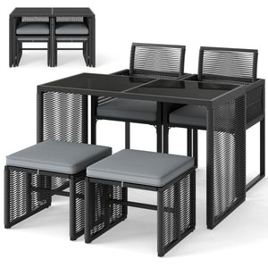 5 Pieces Outdoor Conversation Set with Removable Cushions for Backyard Porch-Gray