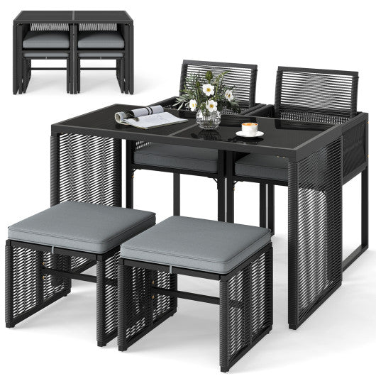 5 Pieces Outdoor Conversation Set with Removable Cushions for Backyard Porch-Gray