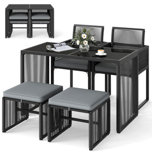 5 Pieces Outdoor Conversation Set with Removable Cushions for Backyard Porch-Gray