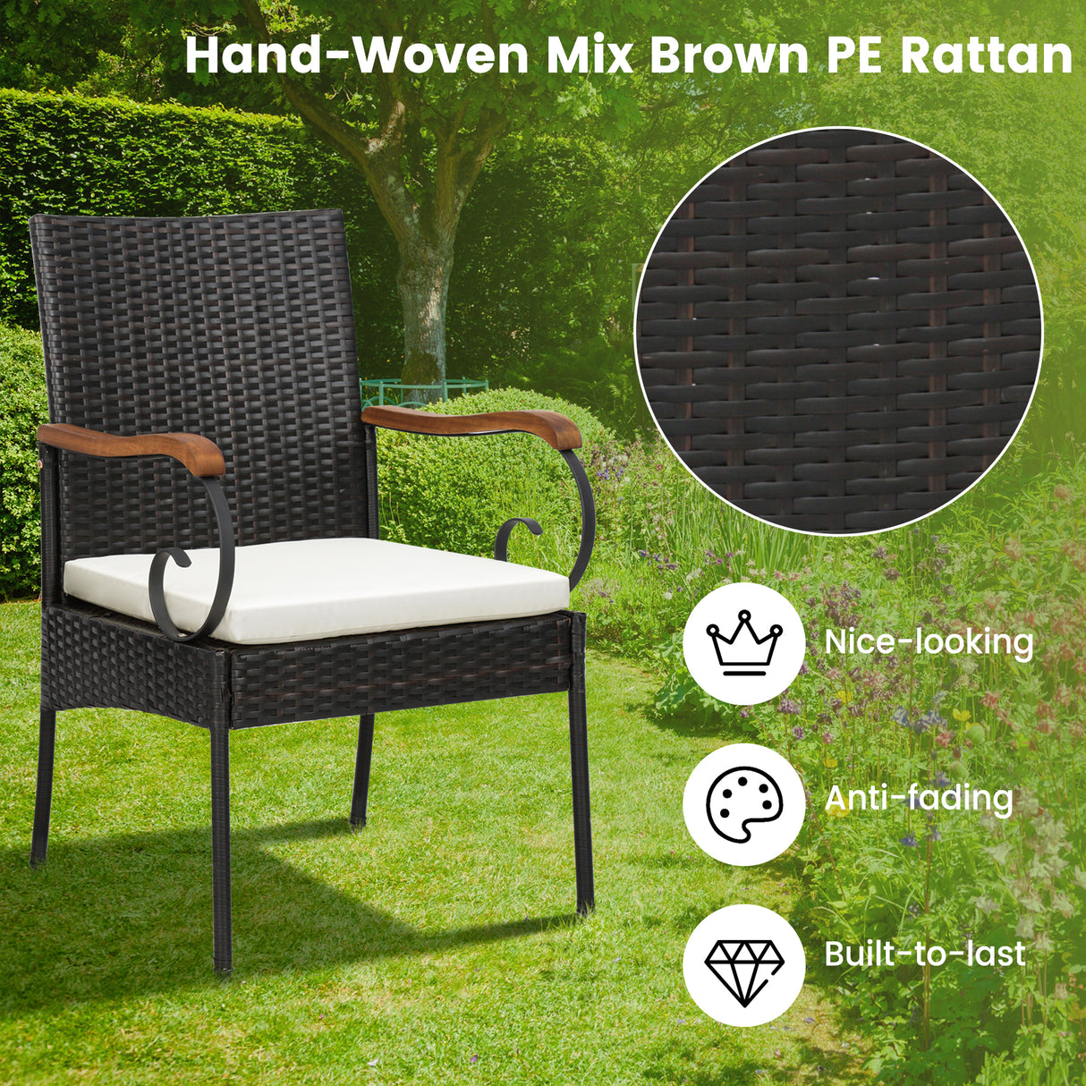 5 Pieces Patio Rattan Dining Set with Umbrella Hole for Poolside Backyard