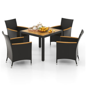 5 Pieces Patio Dining Table Set for 4 with Umbrella Hole-Black
