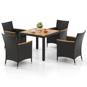 5 Pieces Patio Dining Table Set for 4 with Umbrella Hole-Black