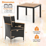 5 Pieces Patio Dining Table Set for 4 with Umbrella Hole-Black