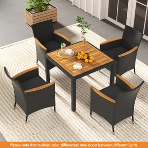 5 Pieces Patio Dining Table Set for 4 with Umbrella Hole-Black