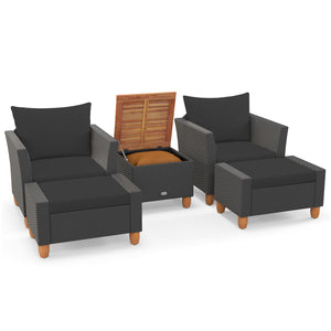 5 Pieces Patio Furniture Set with Loveseat and Armchairs for Porch-Black