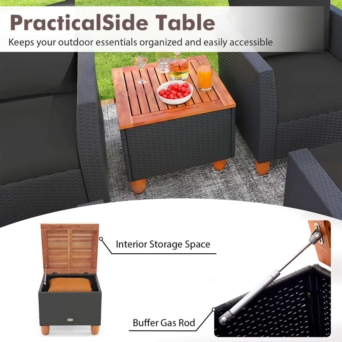 5 Pieces Patio Furniture Set with Loveseat and Armchairs for Porch-Black