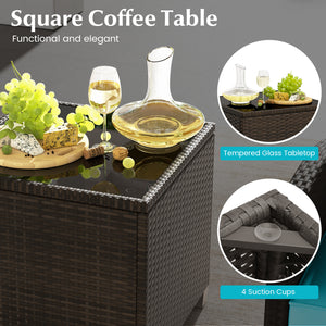5 Pieces Patio Rattan Furniture with 2 Ottomans and Tempered Glass Coffee Table-Turquoise