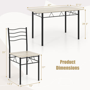 5 Pieces Wood Metal Dining Table Set with 4 Chairs-Natural