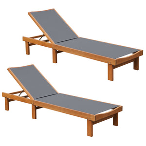 5-Postion Backrest Adjustable Outdoor Wood Chaise Lounge Chair-2